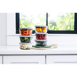 12 Piece Set (4 Cup / 32Oz) Round Glass Storage Containers With Lids, Grey