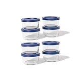 16 Piece Set (1 Cup / 8Oz) Round Glass Storage Containers With Lids, Blue