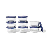 16 Piece Set (1 Cup / 8Oz) Round Glass Storage Containers With Lids, Blue