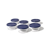 12 Piece Set (2 Cup / 16Oz) Round Glass Storage Containers With Lids, Blue