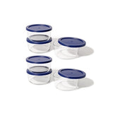 12 Piece Set (4 Cup / 32Oz) Round Glass Storage Containers With Lids, Blue
