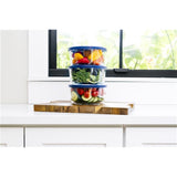 12 Piece Set (4 Cup / 32Oz) Round Glass Storage Containers With Lids, Blue