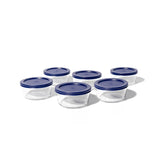 12 Piece Set (4 Cup / 32Oz) Round Glass Storage Containers With Lids, Blue