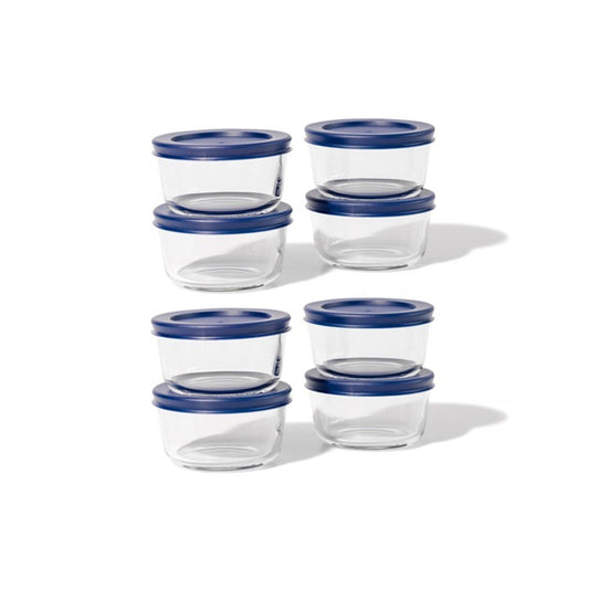 16 Piece Set (7Oz) Round Glass Storage Containers With Lids, Blue
