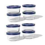 16 Piece Set (7Oz) Round Glass Storage Containers With Lids, Blue