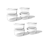 16 Piece Set (1 Cup / 8Oz) Round Glass Storage Containers With Lids, White