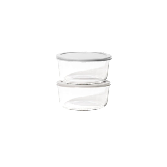 4 Piece Set (6.55 Cup / 52.4Oz) Round Glass Storage Containers With Lids, Grey