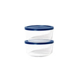 4 Piece Set (6.55 Cup / 52.4Oz) Round Glass Storage Containers With Lids, Blue