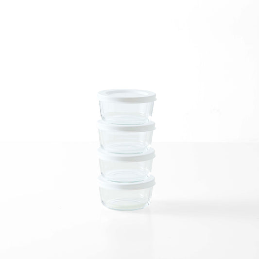8 Piece Set (1 Cup / 8Oz) Round Glass Storage Containers With Lids, White