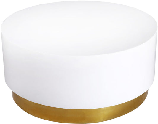 Deco White Lacquer Round Coffee Table with Gold Base - Modern Accent Piece for Stylish Living Spaces