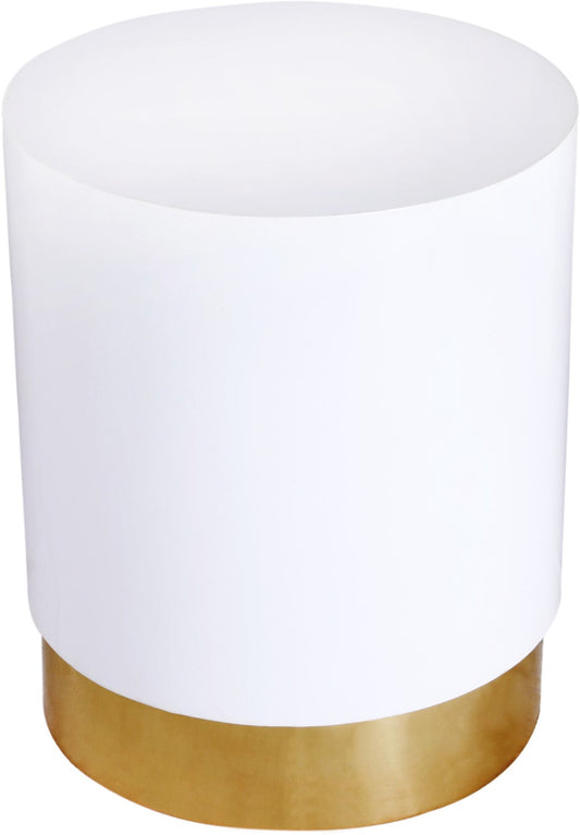 Deco White Lacquer Metal End Table with Gold Base - Contemporary Accent Piece for Modern Homes