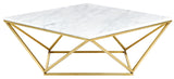Mason Contemporary Coffee Table with Gold Stainless Steel Base & Genuine Stone Top – Stylish Decor!