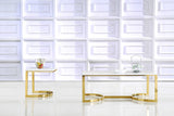 London Stone Contemporary End Table - Luxurious Gold Stainless Steel & Genuine Marble Top Design