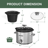 2 Qt Small Slow Cooker, 3 Adjustable Temp, Ceramic Pot
