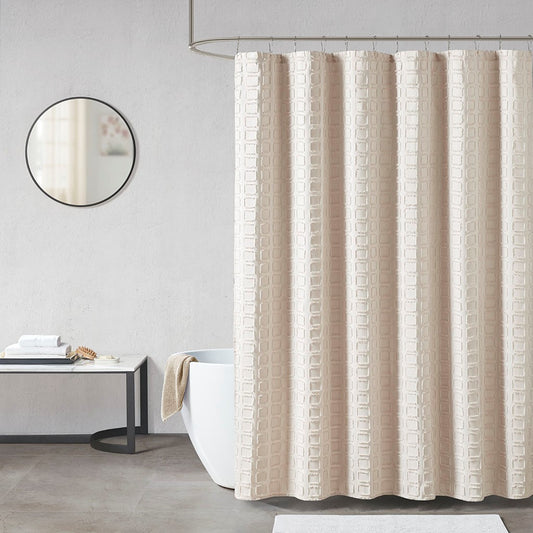 Geometric Tufted Shower Curtain, Beige