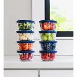 16 Piece Set (1 Cup / 8Oz) Round Glass Storage Containers With Lids, Blue