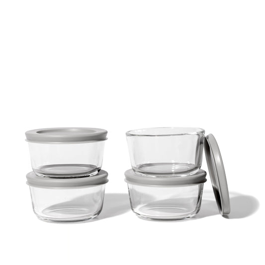 8 Piece Set (1 Cup / 8Oz) Round Glass Storage Containers With Lids, Grey