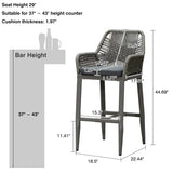 PURPLE LEAF Modern Bar Stools Aluminum Bar Stool with Cushion for Indoor and Outdoor, Kitchen Island