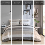 Striped Comforter Set with Bed Sheets, Taupe/Grey