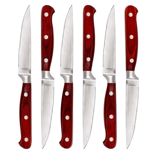 BergHOFF Pakka Wood 6pc Stainless Steel Steak Knife Set 4.75"