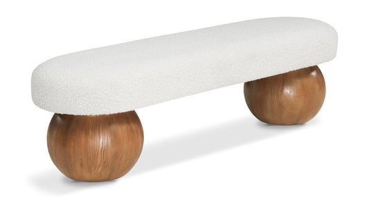 Bowie Boucle Fabric Bench - Luxurious Art Deco Accent with Walnut Legs for Elegant Home Decor