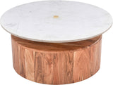 Stonewood Acacia Wood Mid Century Coffee Table with Genuine Marble Top and Brass Finish Charm