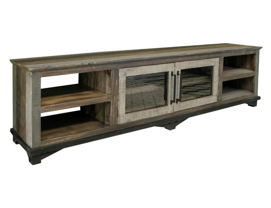 2 Door 93" TV Stand | Loft Brown Pine Wood Collection