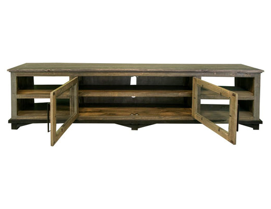 2 Door 93" TV Stand | Loft Brown Pine Wood Collection