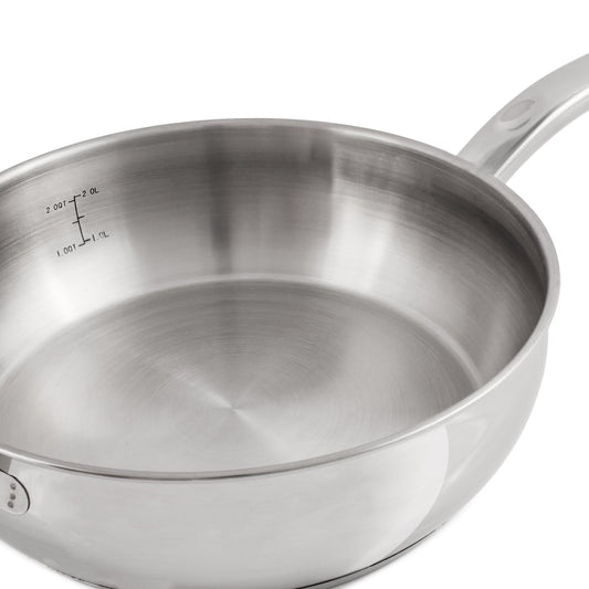 BergHOFF Belly Shape 18/10 Stainless Steel 9.5" Deep Skillet with SS Lid, 3.2qt.