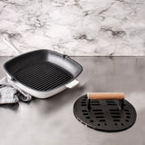 BergHOFF Neo 2pc Cast Iron 11" Grill Pan with Slotted Steak Press, White