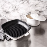 BergHOFF Neo 3pc Cast Iron Cookware Set, Grill Pan & Round Dutch Oven, White