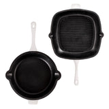 BergHOFF Neo 2pc Cast Iron 10" Fry Pan & 11" Grill Pan Cookware Set, White