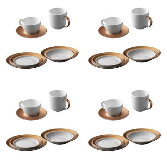 BergHOFF GEM Porcelain 24Pc Dinnerware Place Setting, White & Gold