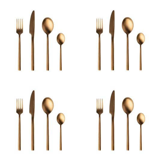 BergHOFF GEM 16Pc Flatware Set, Gold Plated, 18/10 Stainless Steel