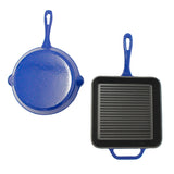 BergHOFF Neo 2pc Cast Iron 10" Fry and Grill Pan Cookware Set, Blue