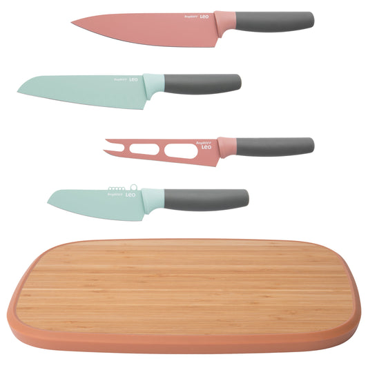 BergHOFF Leo 5Pc Cutlery & Board Prep Set, Pink, Green