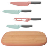 BergHOFF Leo 5Pc Cutlery & Board Prep Set, Pink, Green