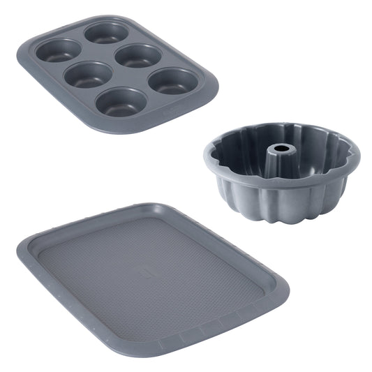 BergHOFF GEM Non-stick 3Pc Bakeware Set, Small Cookie Sheet, Cupcake Pan and Bundt Pan