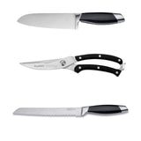 BergHOFF Moon 3-Pc Stainless Steel Cutlery Set Chef's Knife Serrated Bread Knife Poultry Shear PP Handle