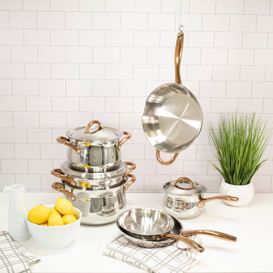 BergHOFF Ouro Gold 17Pc 18/10 Stainless Steel Cookware Set, SS Lids