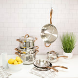 BergHOFF Ouro Gold 17Pc 18/10 Stainless Steel Cookware Set, SS Lids