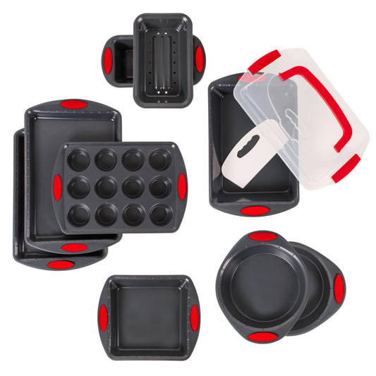 BergHOFF 11Pc Perfect Slice Bakeware Set, Grey & Red