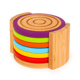 BergHOFF Bamboo 7pc Coaster Set with Silicone Rims, Multicolor