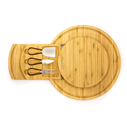 BergHOFF Stainless Steel 4Pc Cheese Knives with Bamboo Multi-level Board Set, 13x1.5"