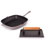 BergHOFF Neo 2pc Cast Iron 11" Grill Pan with Steak Press, Oyster