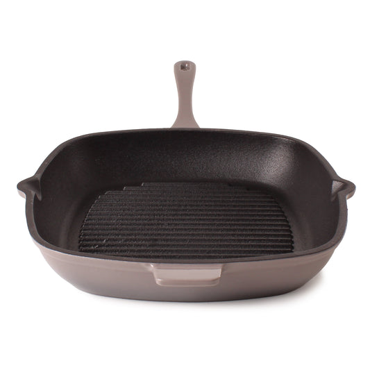 BergHOFF Neo 2pc Cast Iron 10" Fry Pan & 11" Grill Pan Cookware Set, Oyster