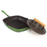 BergHOFF Neo 2pc Cast Iron 11" Grill Pan with Slotted Steak Press, Green