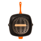 BergHOFF Neo 2pc Cast Iron 11" Grill Pan with Slotted Steak Press, Orange
