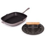 BergHOFF Neo 2pc Cast Iron 11" Grill Pan with Slotted Steak Press, Oyster