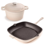 BergHOFF Neo 3pc Cast Iron Cookware Set, Grill Pan & Round Dutch Oven, Meringue